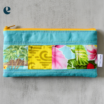 Medium Aqua Taro Patchwork Pencil Cases