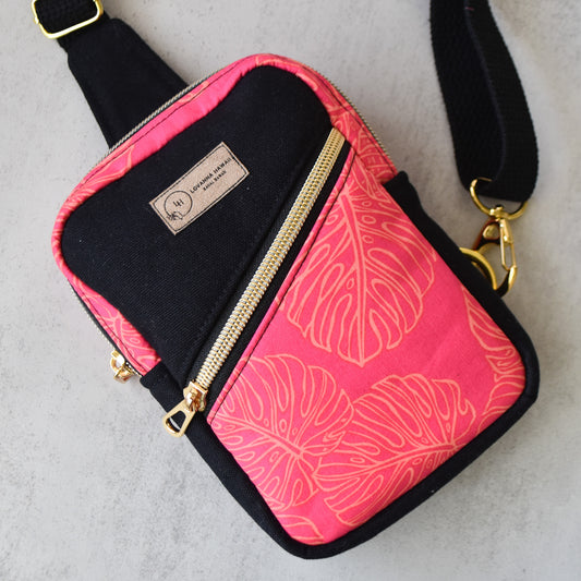 Pink Monstera Mini Sling Bag