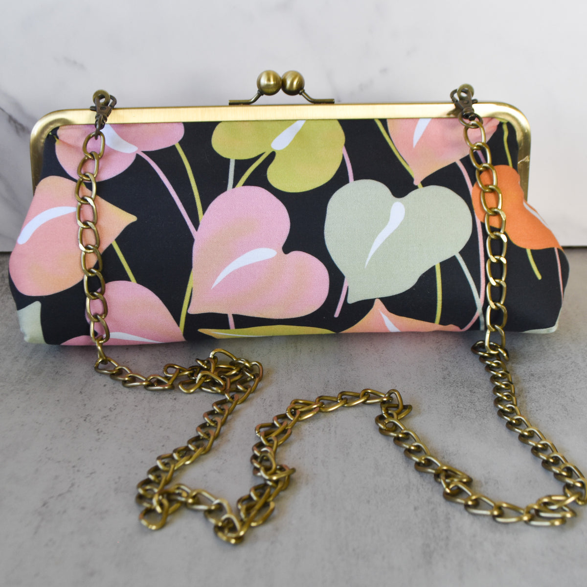 Midnight Anthurium 10" Metal Handle Clutch