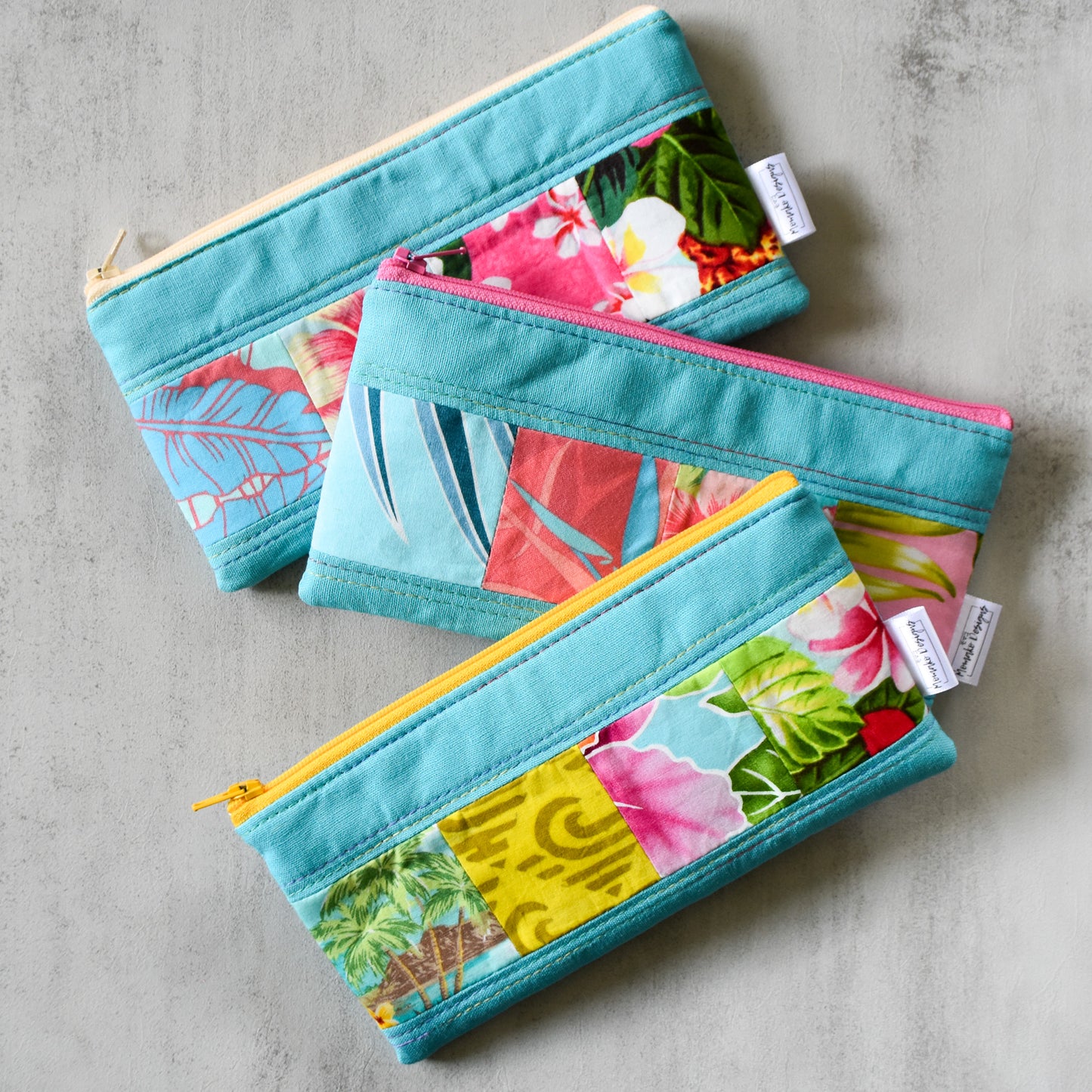 Medium Aqua Taro Patchwork Pencil Cases