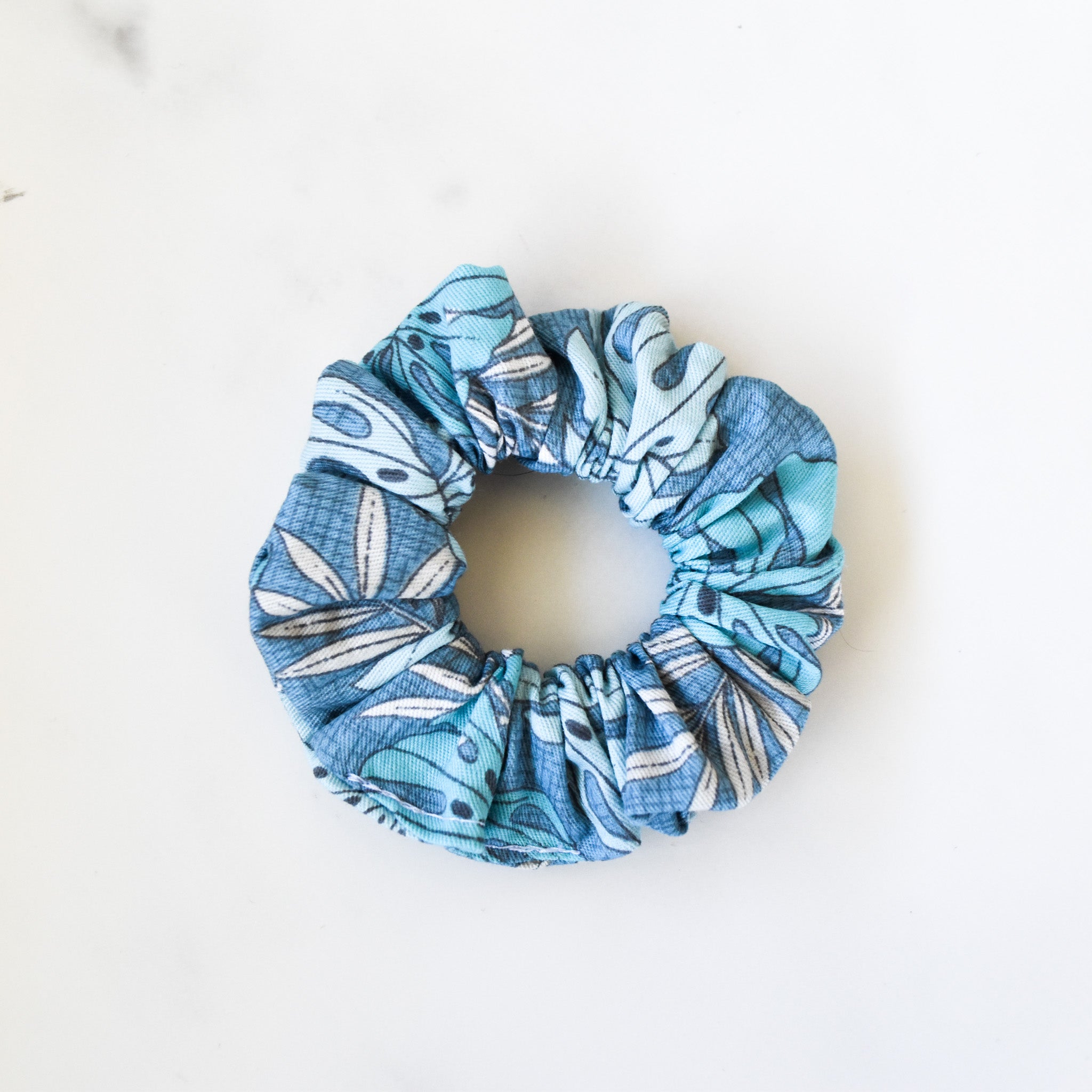 Blue Monstera Mini Scrunchies