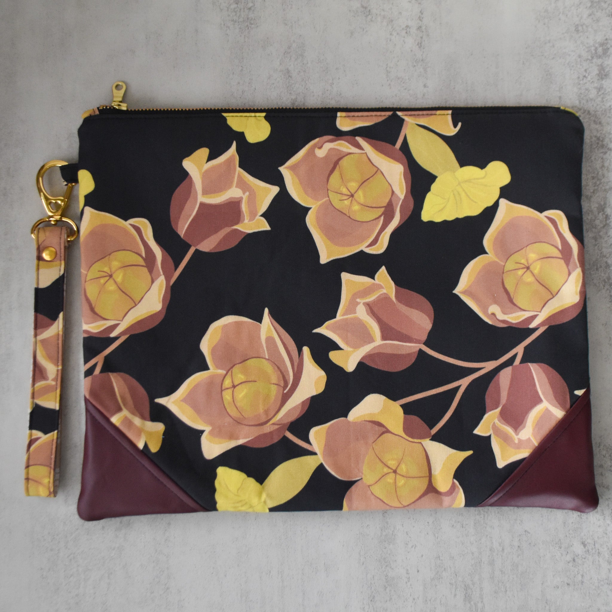 Wood Rose Bloom Large Wristlet