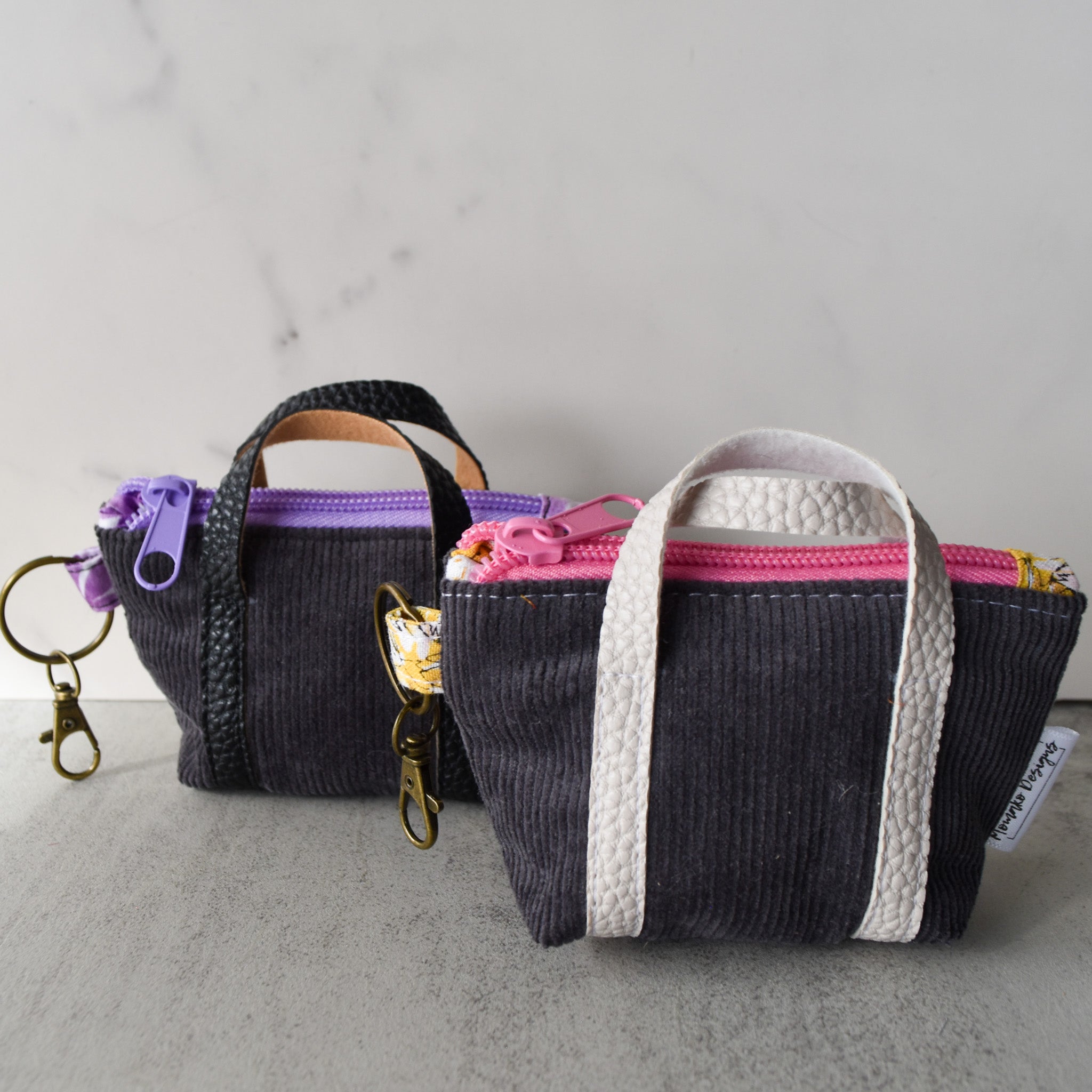 Charcoal Gray Corduroy Manini Tote Keychain